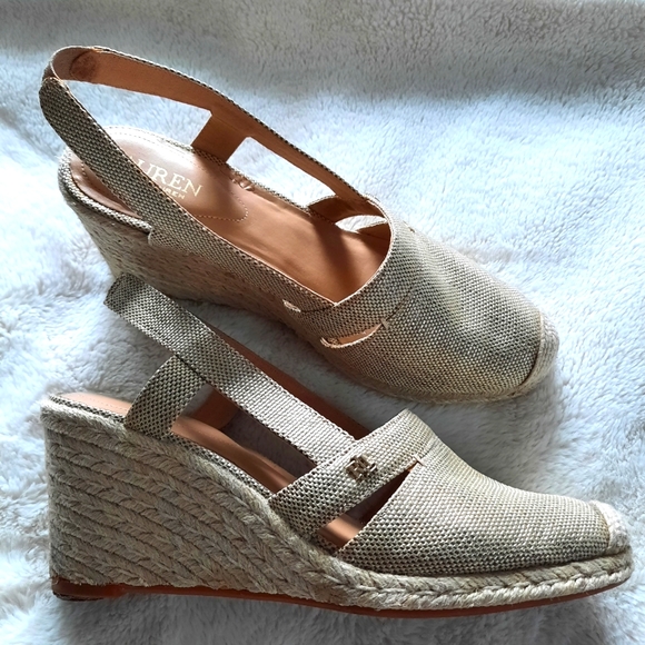 Lauren Ralph Lauren Shoes - Lauren Ralph Lauren Penelopie Wedge Sandals Size 10 Womens Slingback Tan Khaki